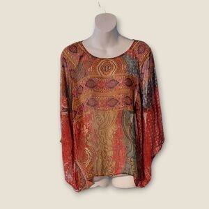 NWT Women's Red Paisley Bohemian Hippie Top ~sz S